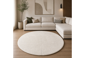 Comfy Premium - Rond Luxe Effen Vloerkleed Wasbaar Uni Creme