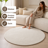 Comfy Premium - Rond Luxe Effen Vloerkleed Wasbaar Uni Creme