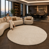 Comfy Premium - Rond Luxe Effen Vloerkleed Wasbaar Uni Creme