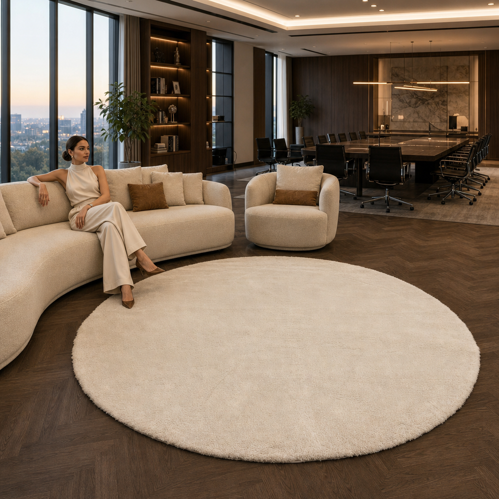 Comfy Premium - Rond Luxe Effen Vloerkleed Wasbaar Uni Creme