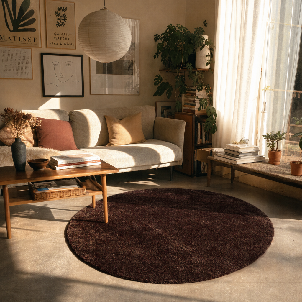 Comfy Premium - Rond Luxe Effen Vloerkleed Wasbaar Uni Bruin