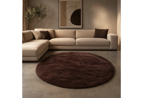 Comfy Premium - Rond Luxe Effen Vloerkleed Wasbaar Uni Bruin