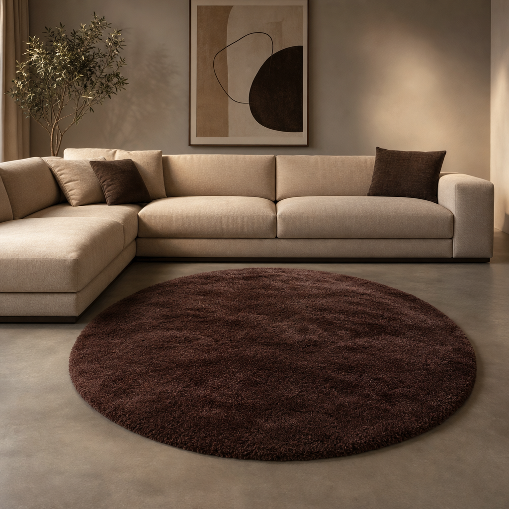 Comfy Premium - Rond Luxe Effen Vloerkleed Wasbaar Uni Bruin