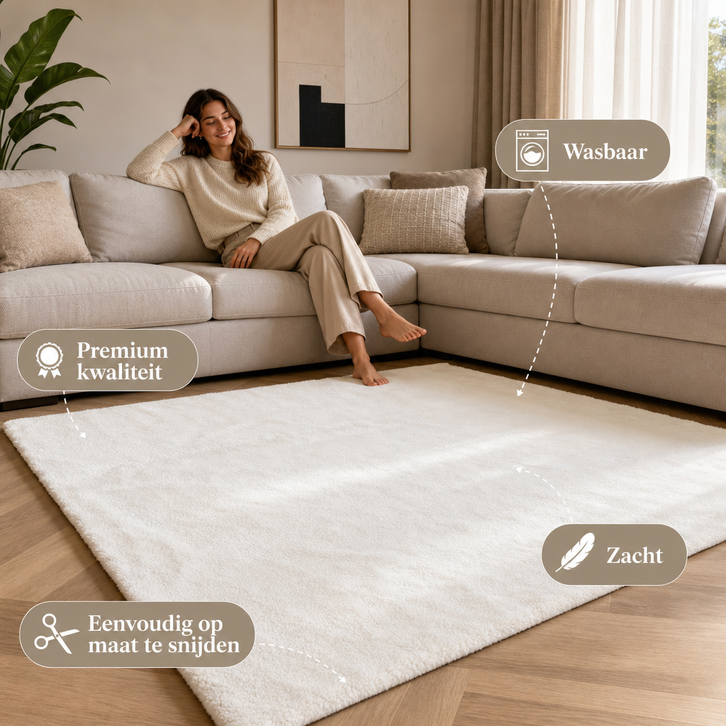 Comfy Soft - Effen Vloerkleed Wasbaar Uni Creme