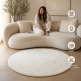 Comfy Soft - Rond Effen Vloerkleed Wasbaar Uni Creme