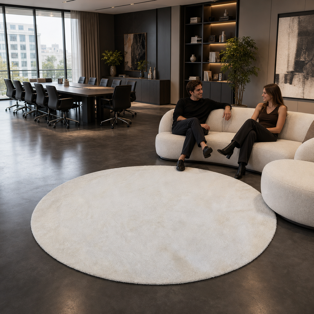 Comfy Soft - Rond Effen Vloerkleed Wasbaar Uni Creme