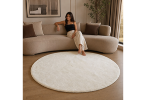 Comfy Soft - Rond Effen Vloerkleed Wasbaar Uni Creme