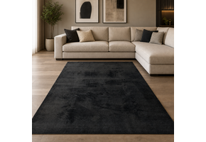 Comfy Soft - Effen Vloerkleed Wasbaar Uni Zwart