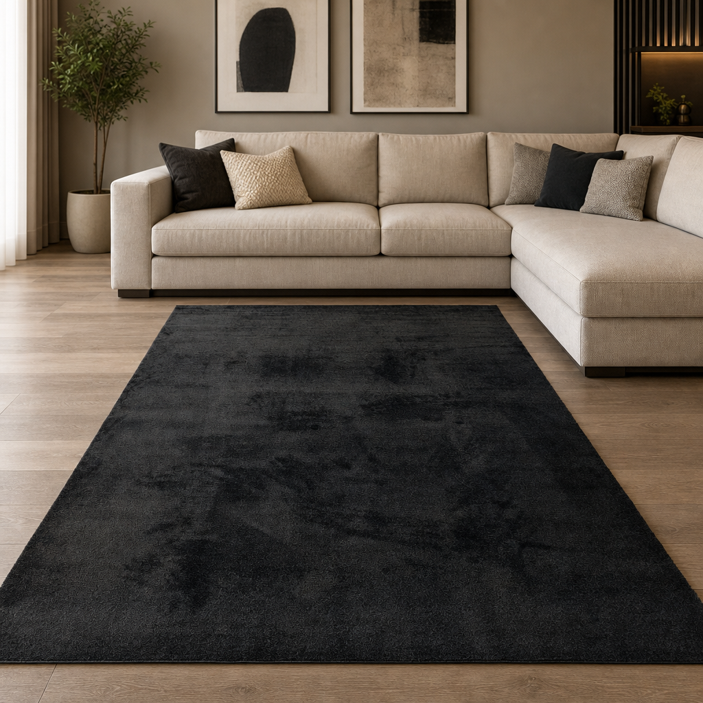Comfy Soft - Effen Vloerkleed Wasbaar Uni Zwart
