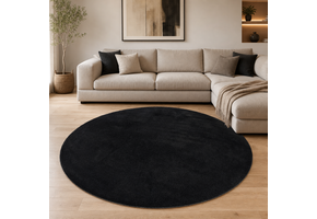 Comfy Soft - Rond Effen Vloerkleed Wasbaar Uni Zwart