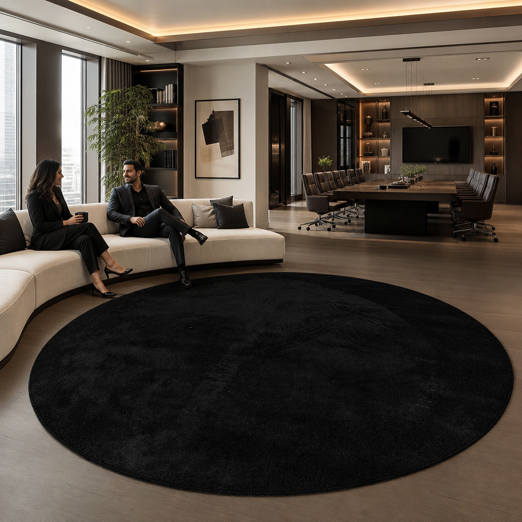 Comfy Soft - Rond Effen Vloerkleed Wasbaar Uni Zwart