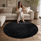 Comfy Soft - Rond Effen Vloerkleed Wasbaar Uni Zwart