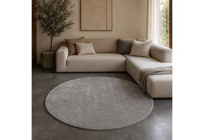 Comfy Soft - Rond Effen Vloerkleed Wasbaar Uni Grijs