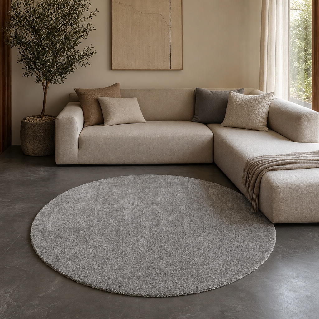 Comfy Soft - Rond Effen Vloerkleed Wasbaar Uni Grijs