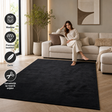 Comfy Soft - Effen Vloerkleed Wasbaar Uni Zwart