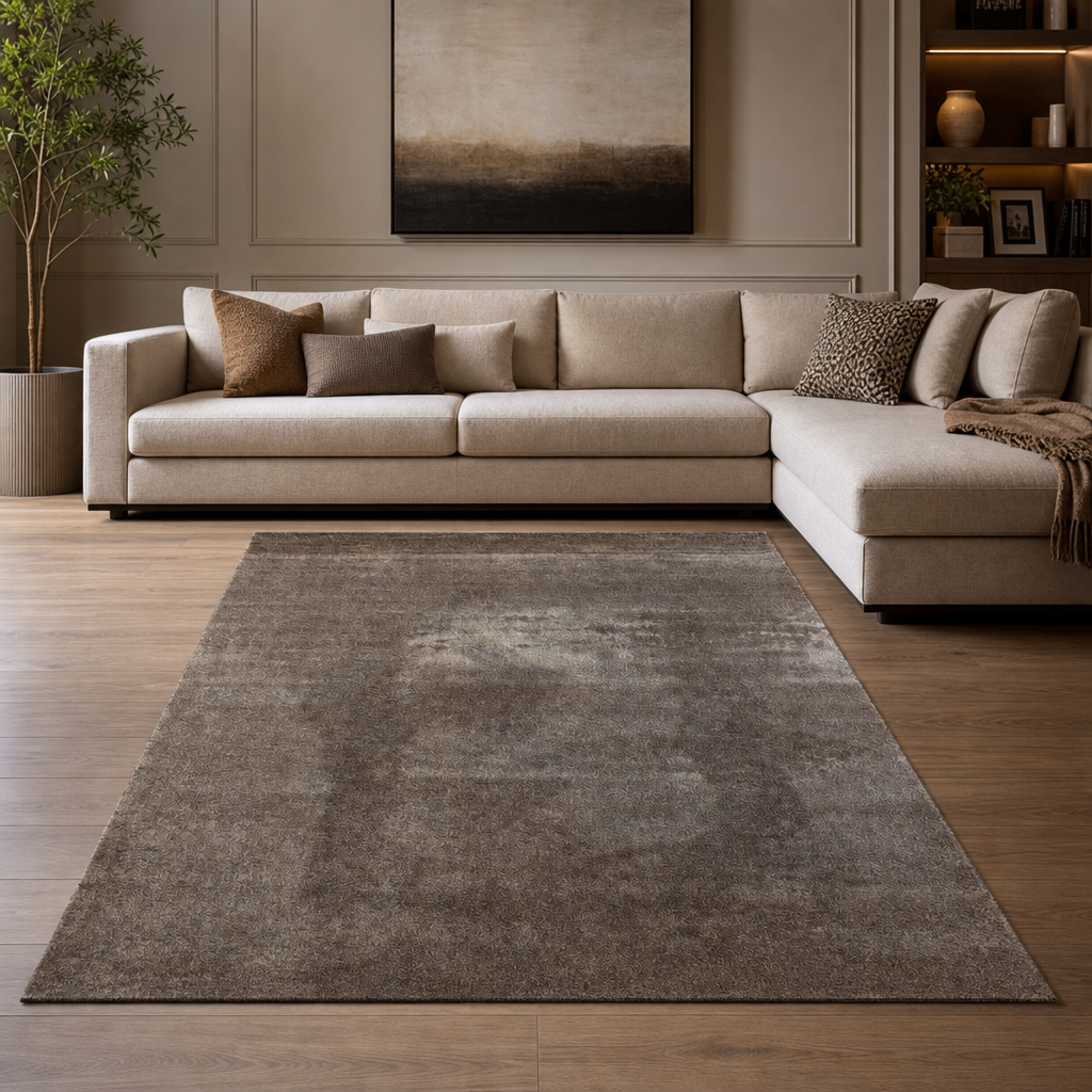 Comfy Soft - Effen Vloerkleed Wasbaar Uni Bruin Donker Beige
