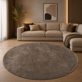 Comfy Soft - Rond Effen Vloerkleed Wasbaar Uni Bruin Donker Beige
