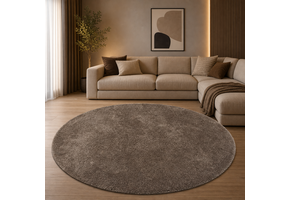 Comfy Soft - Rond Effen Vloerkleed Wasbaar Uni Bruin Donker Beige