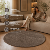 Comfy Soft - Rond Effen Vloerkleed Wasbaar Uni Bruin Donker Beige