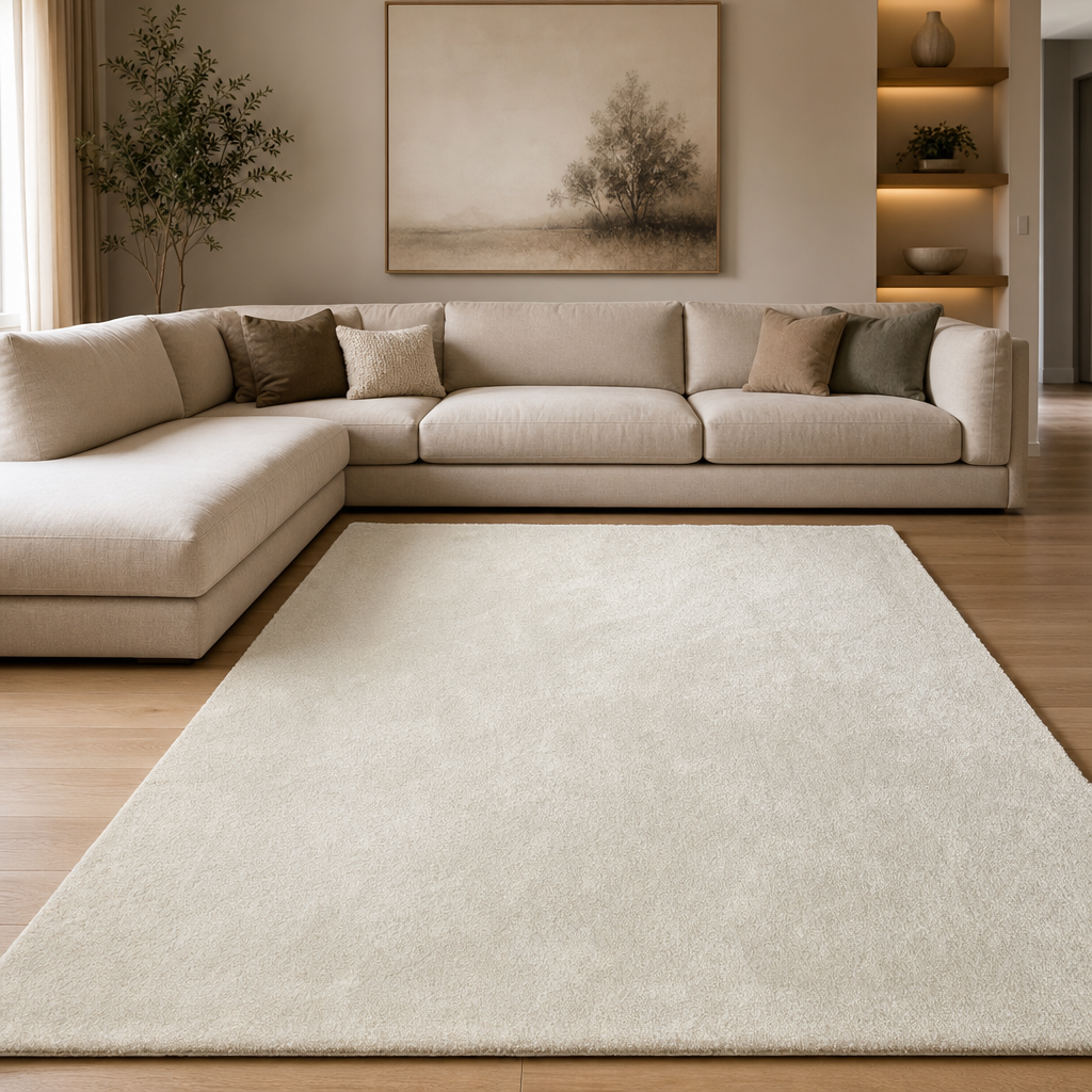 Comfy Soft - Effen Vloerkleed Wasbaar Uni Beige Creme
