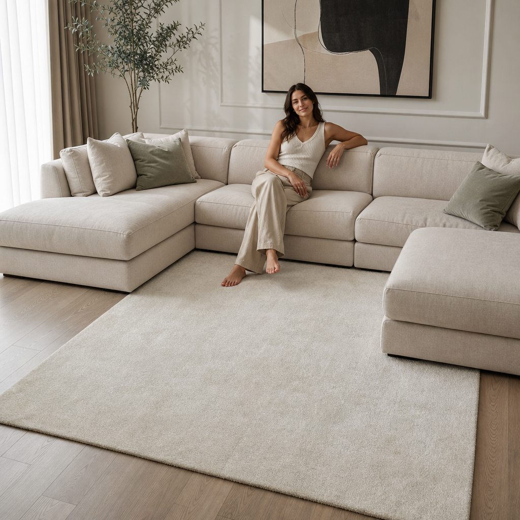 Comfy Soft - Effen Vloerkleed Wasbaar Uni Beige Creme
