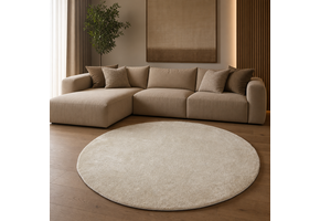 Comfy Soft - Rond Effen Vloerkleed Wasbaar Uni Beige