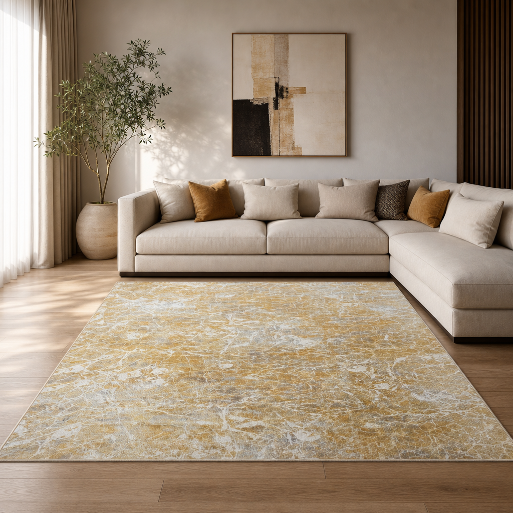 Premium Velours Vloerkleed Goud/Grijs