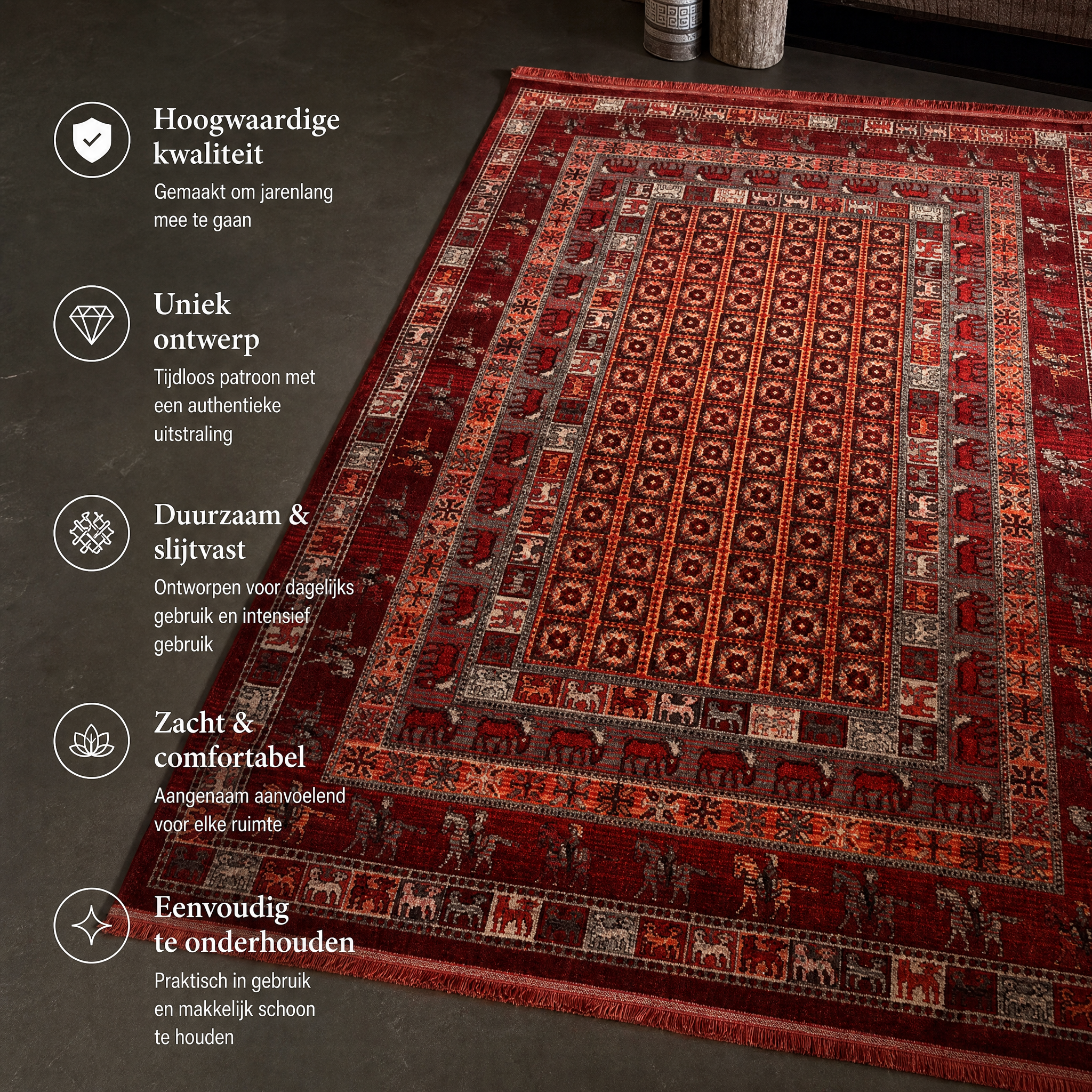 Artline Oosters Vintage Vloerkleed Taj Rood Wollook