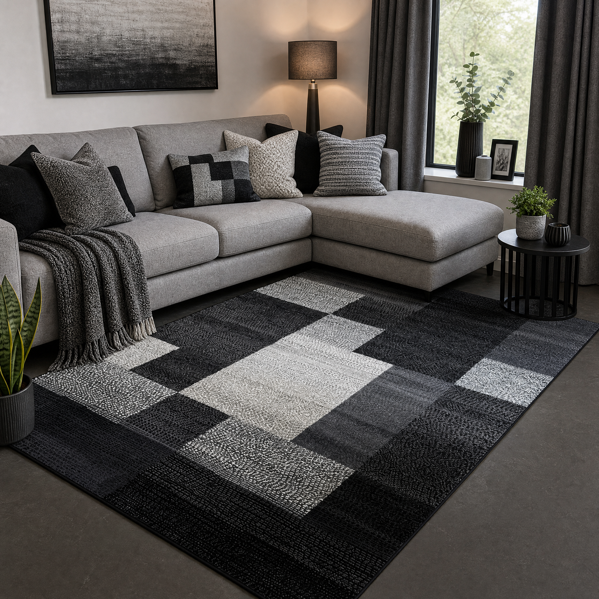 Santo Modern Vloerkleed Zwart Grijs