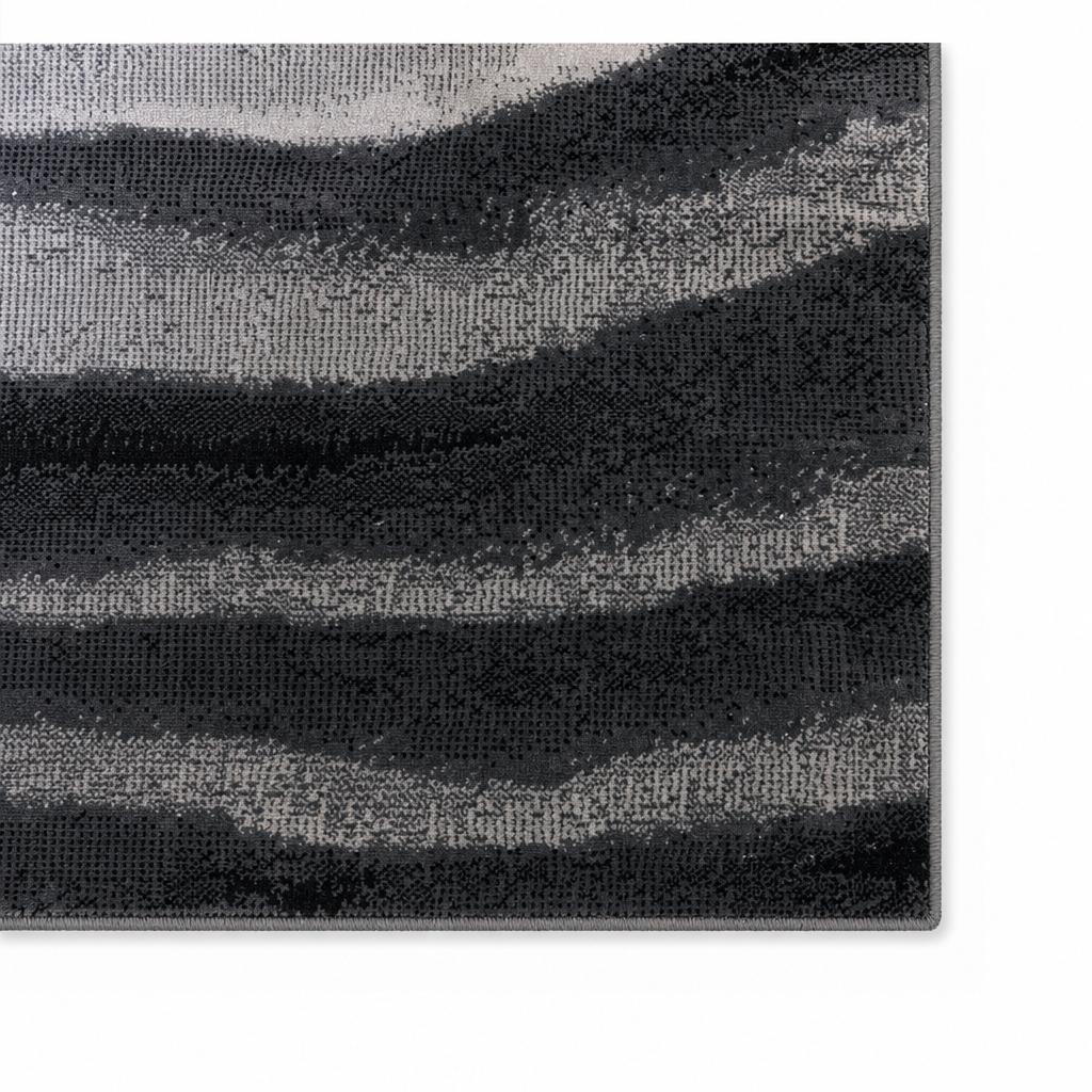 Waves Modern Vloerkleed Zwart Grijs