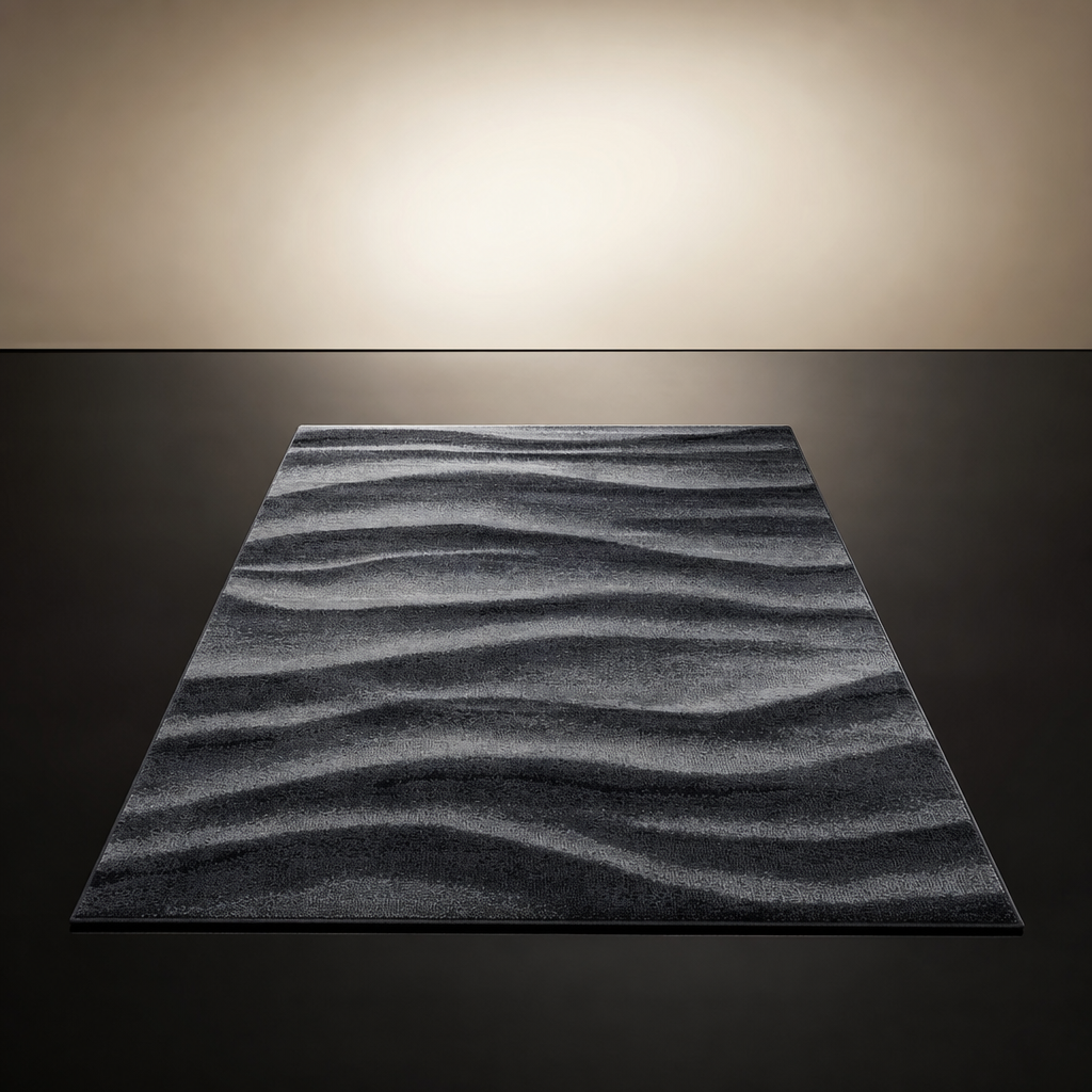 Waves Modern Vloerkleed Zwart Grijs