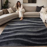 Waves Modern Vloerkleed Zwart Grijs