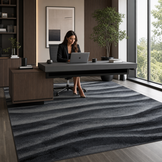 Waves Modern Vloerkleed Zwart Grijs