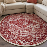 Vintage Rond Vloerkleed Creme Rood Terracotta