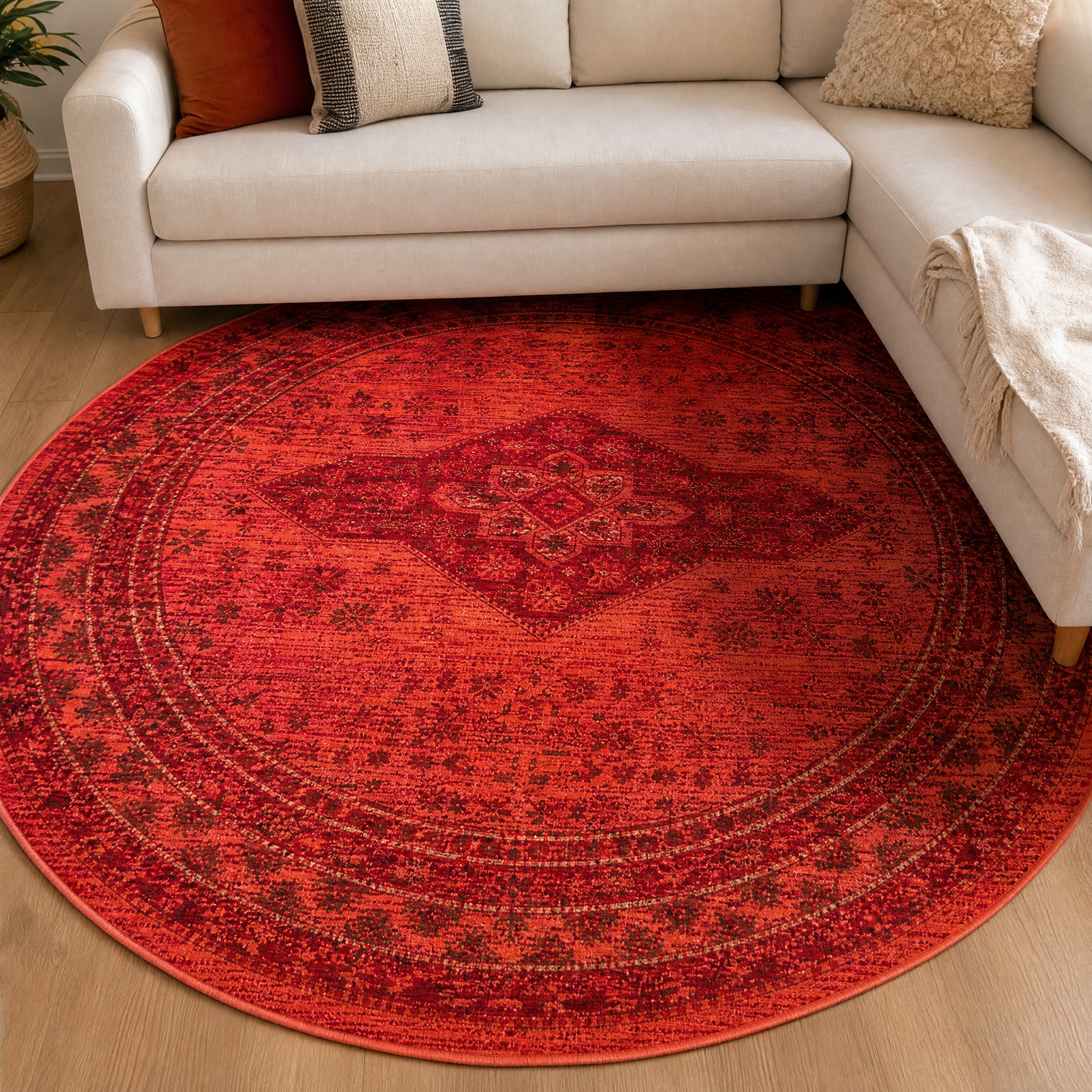 Vintage Rond Vloerkleed Terracotta