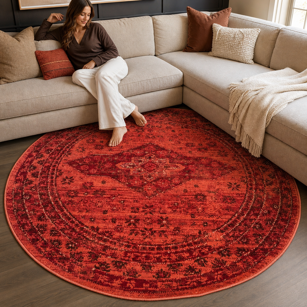 Vintage Rond Vloerkleed Terracotta