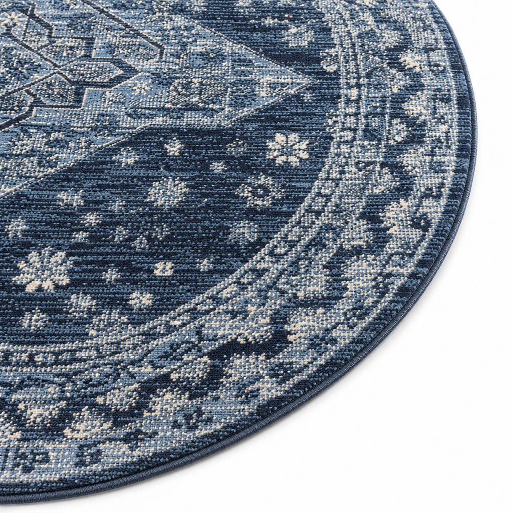 Vintage Rond Vloerkleed Blauw Navy