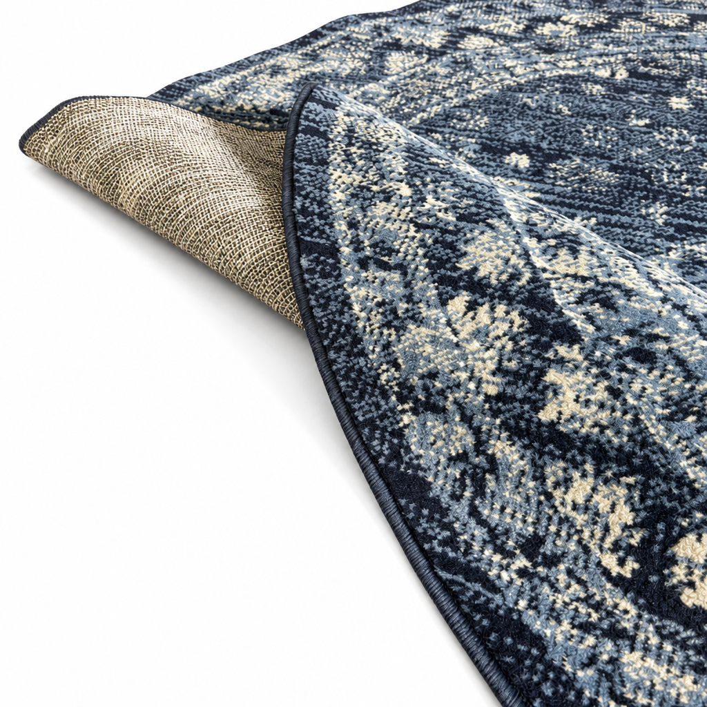 Vintage Rond Vloerkleed Blauw Navy