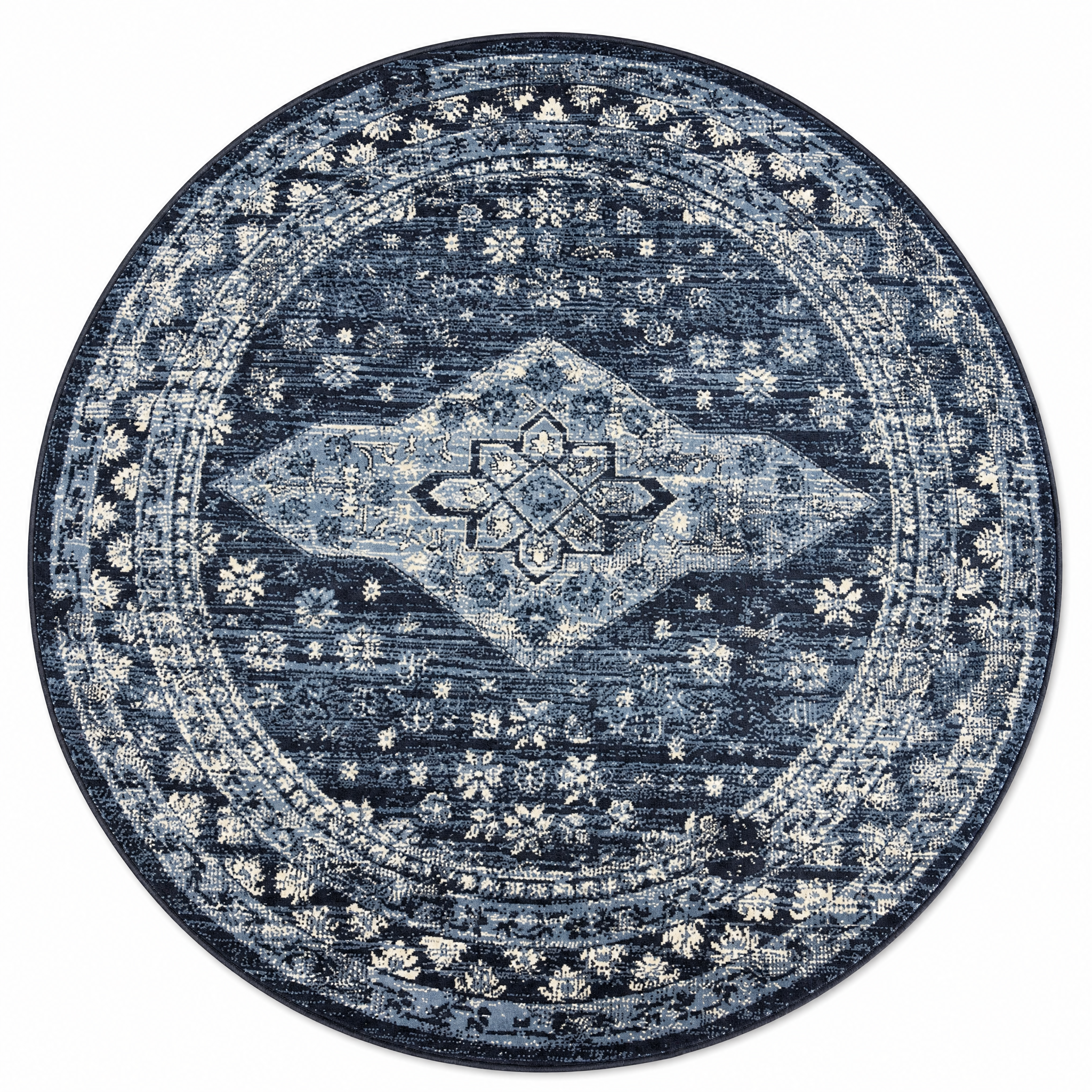 Vintage Rond Vloerkleed Blauw Navy