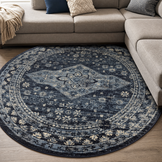 Vintage Rond Vloerkleed Blauw Navy