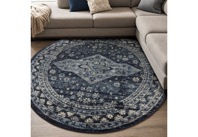 Vintage Rond Vloerkleed Blauw Navy