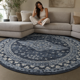 Vintage Rond Vloerkleed Blauw Navy