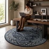 Vintage Rond Vloerkleed Blauw Navy