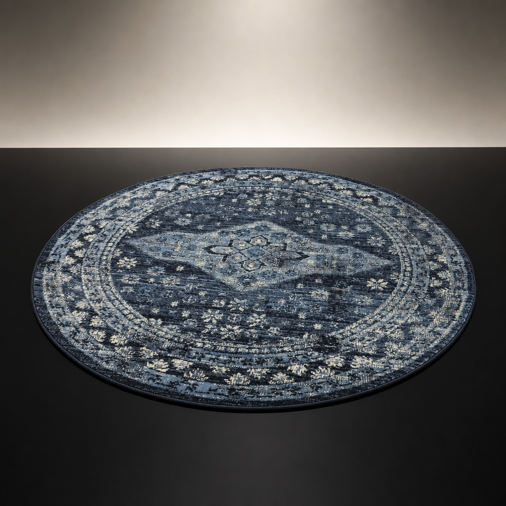 Vintage Rond Vloerkleed Blauw Navy