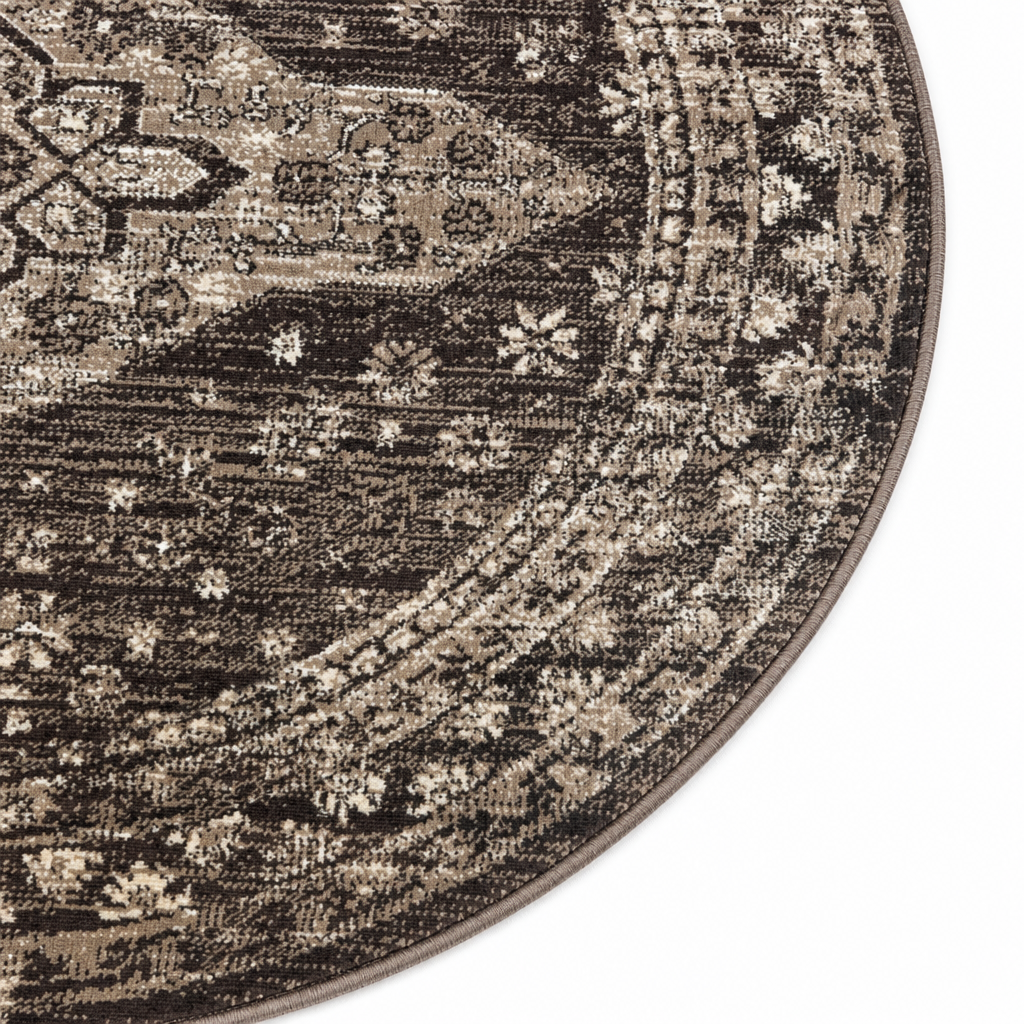 Vintage Rond Vloerkleed Bruin Beige