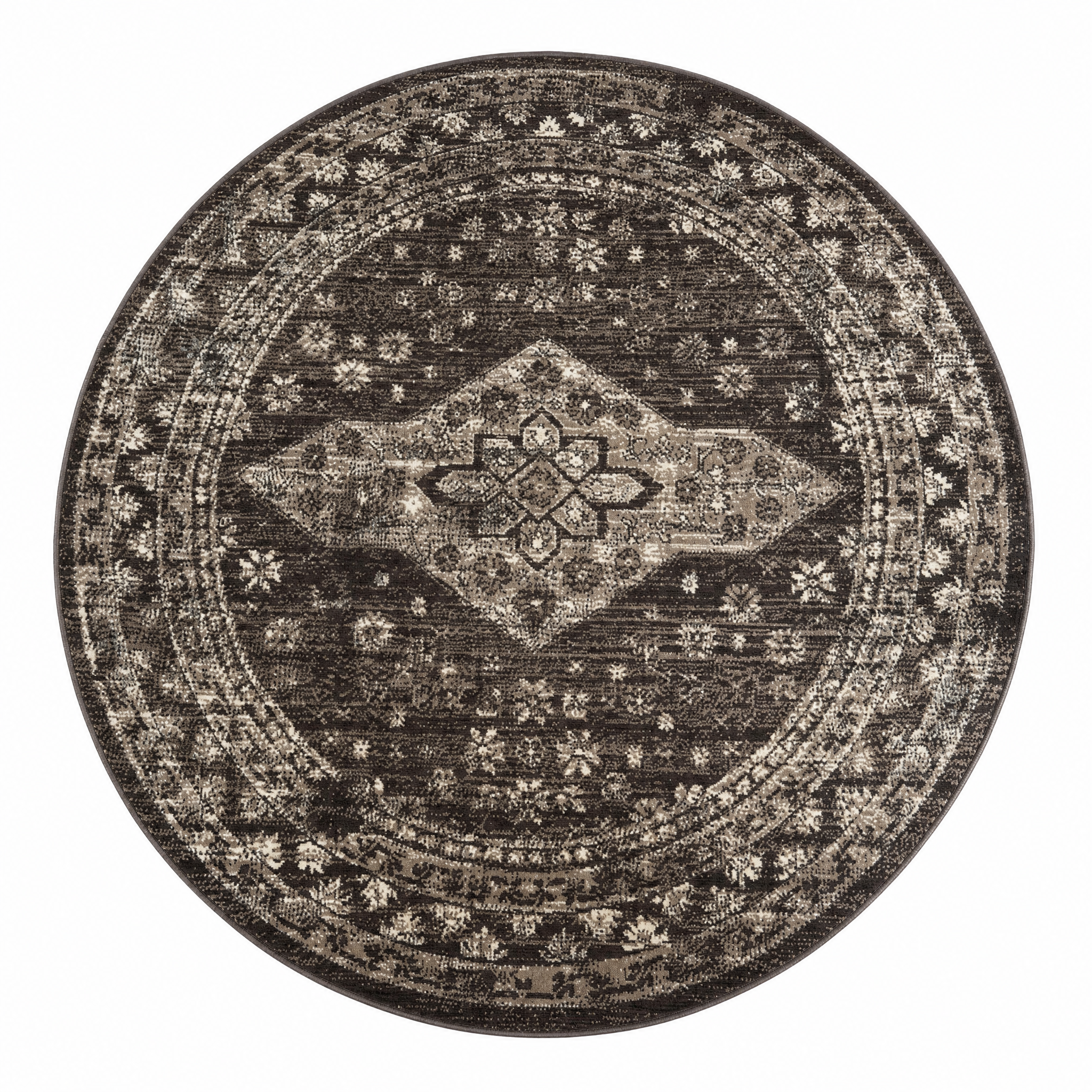 Vintage Rond Vloerkleed Bruin Beige