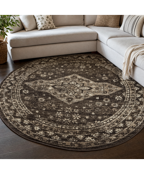 Vintage Rond Vloerkleed Bruin Beige