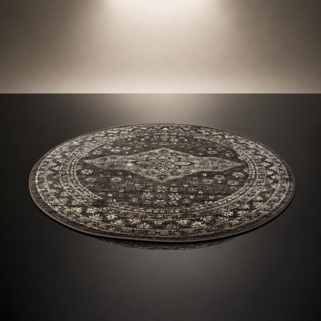 Vintage Rond Vloerkleed Bruin Beige
