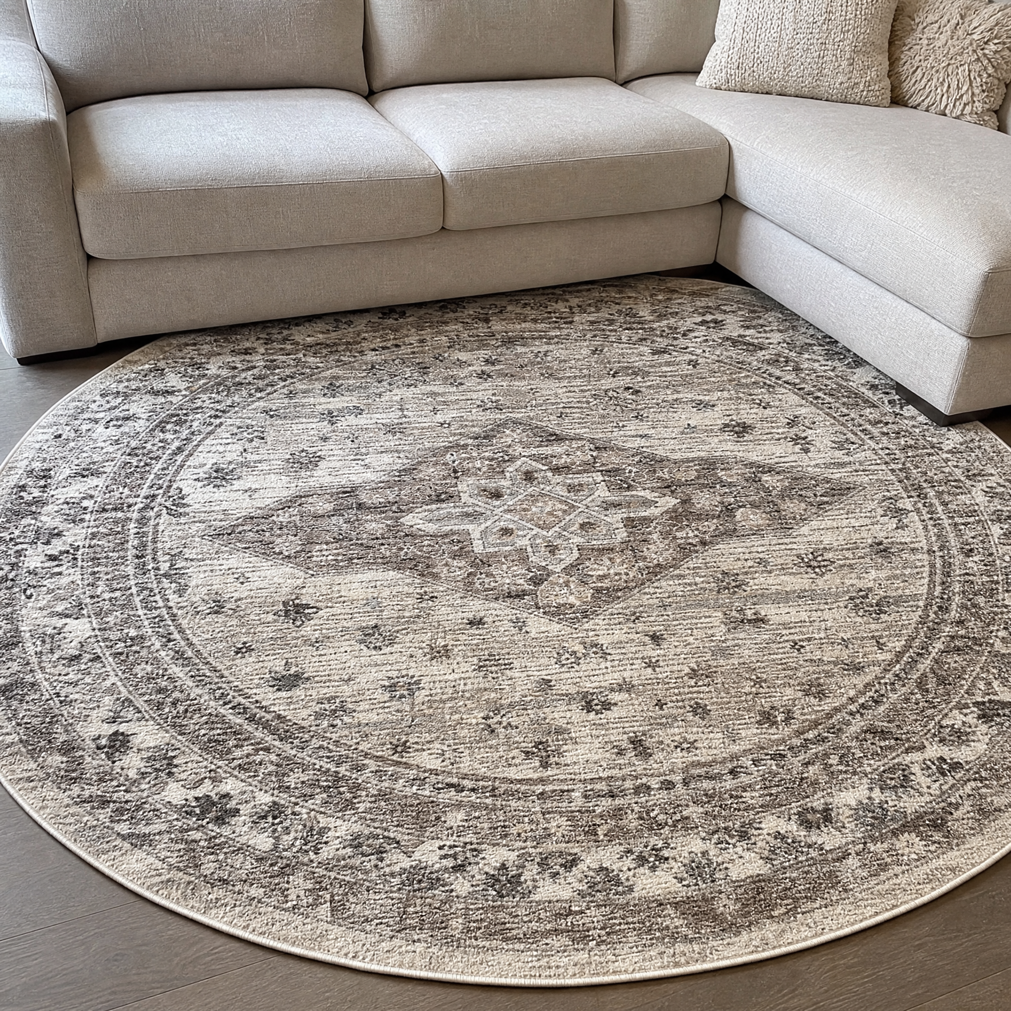 Vintage Rond Vloerkleed Beige Creme
