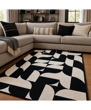 Retro Modern Vloerkleed Zwart Wit